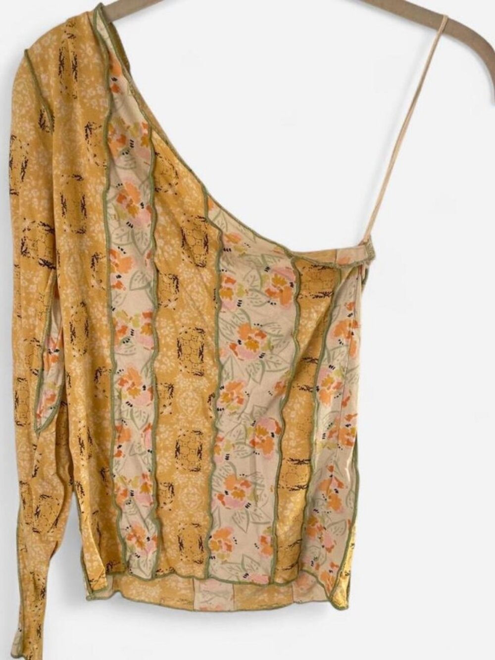 Free People ivory floral one shoulder blouse
